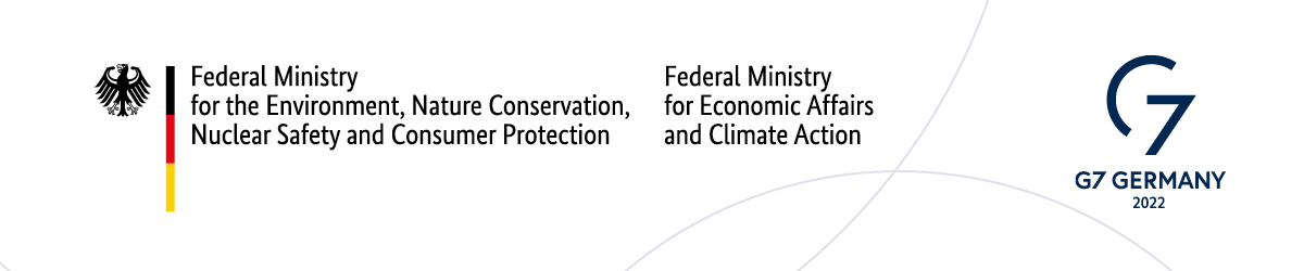 Logos Federal Ministry for the Environment, Nature Conservation, Nuclear Safety and Consumer Protection | Federal Ministry for Economic Affairs and Climate Action | G7 Germany 2022